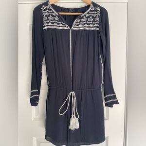 Gap Boho Long Sleeve Embroidered Dress Navy, XS
